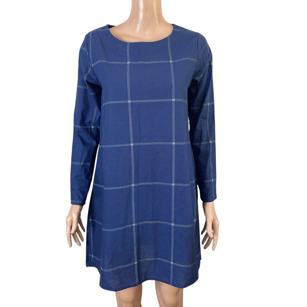 Depending on the Horizon Dress Womens Medium Blue Gray Windowpane